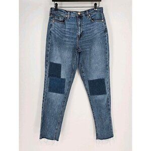 Universal Thread Womens Patchwork Mid Rise Med Wash Raw Hem Boyfriend Jeans Sz 4